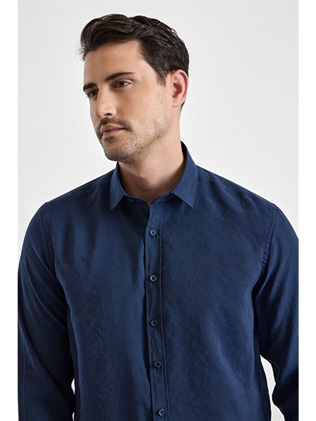 Lacivert Slim Klasik Yaka Düz Casual Gömlek-2