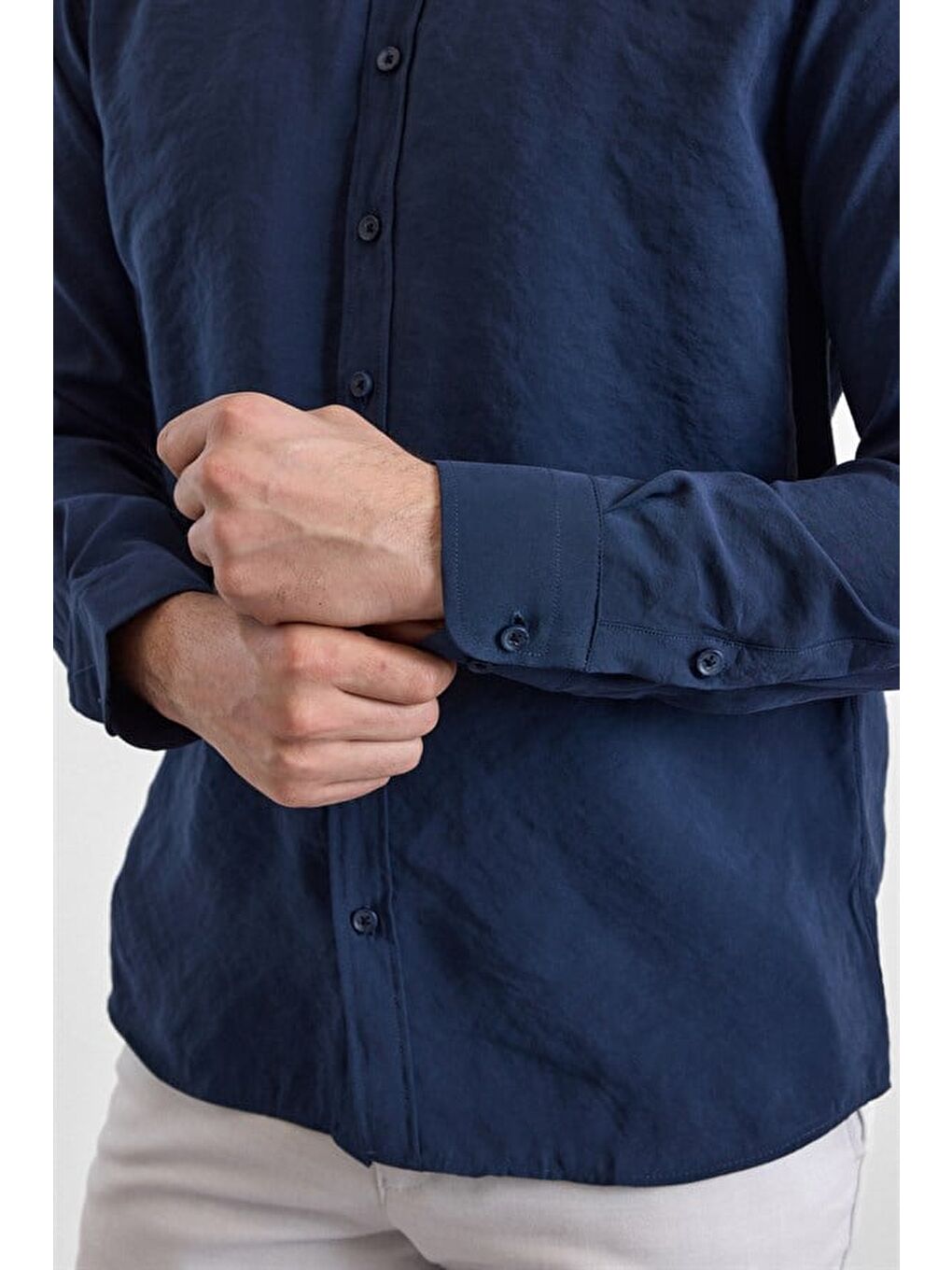 Lacivert Slim Klasik Yaka Düz Casual Gömlek-3