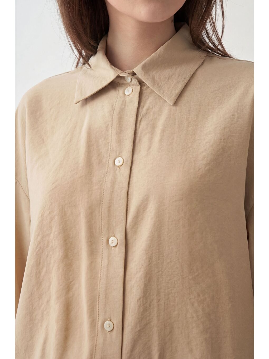 Bej-Düğmeli Oversize Ceket-2