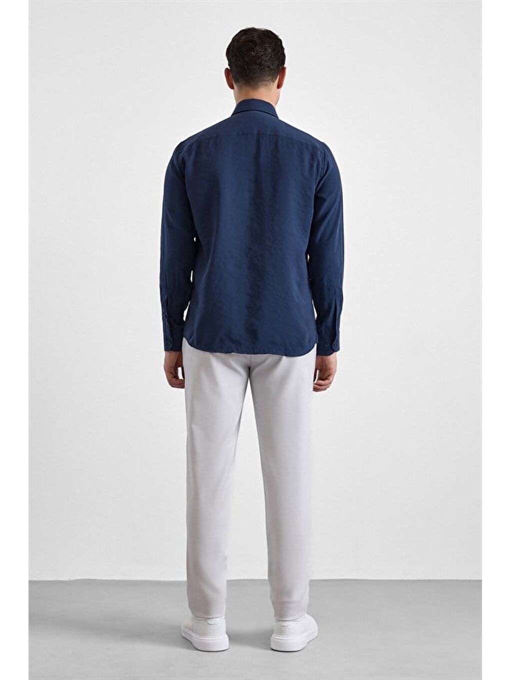 Lacivert Slim Klasik Yaka Düz Casual Gömlek-4
