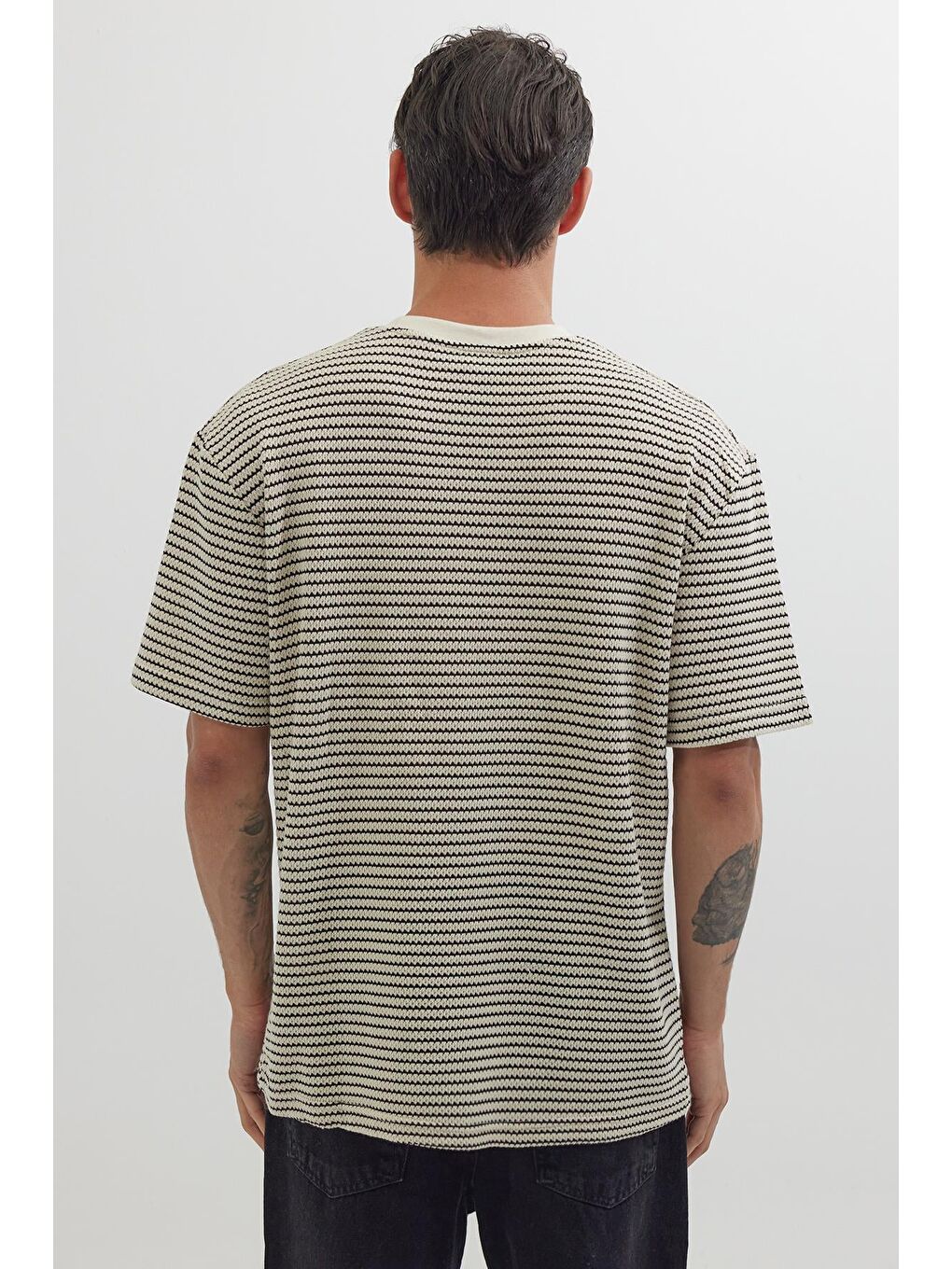 Karışık Erkek Relax Fit Rahat Kesim Pamuklu Bisiklet Yaka Örme Tişört-6