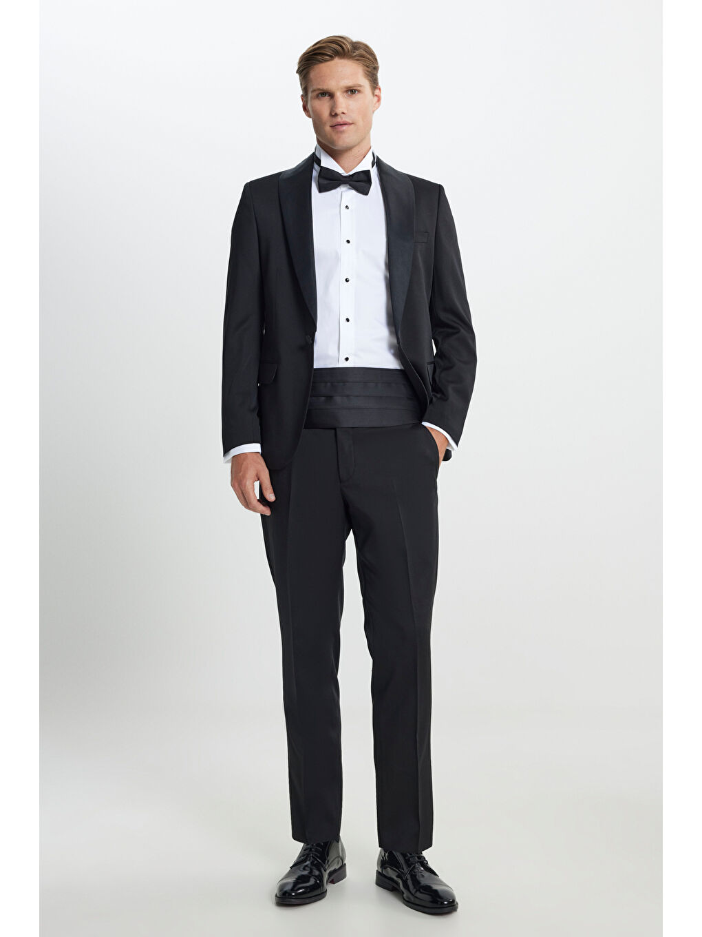 Erkek Siyah Slim Fit Dar Kesim Kırlangıç Yaka Desenli Klasik Smokin Takım-7