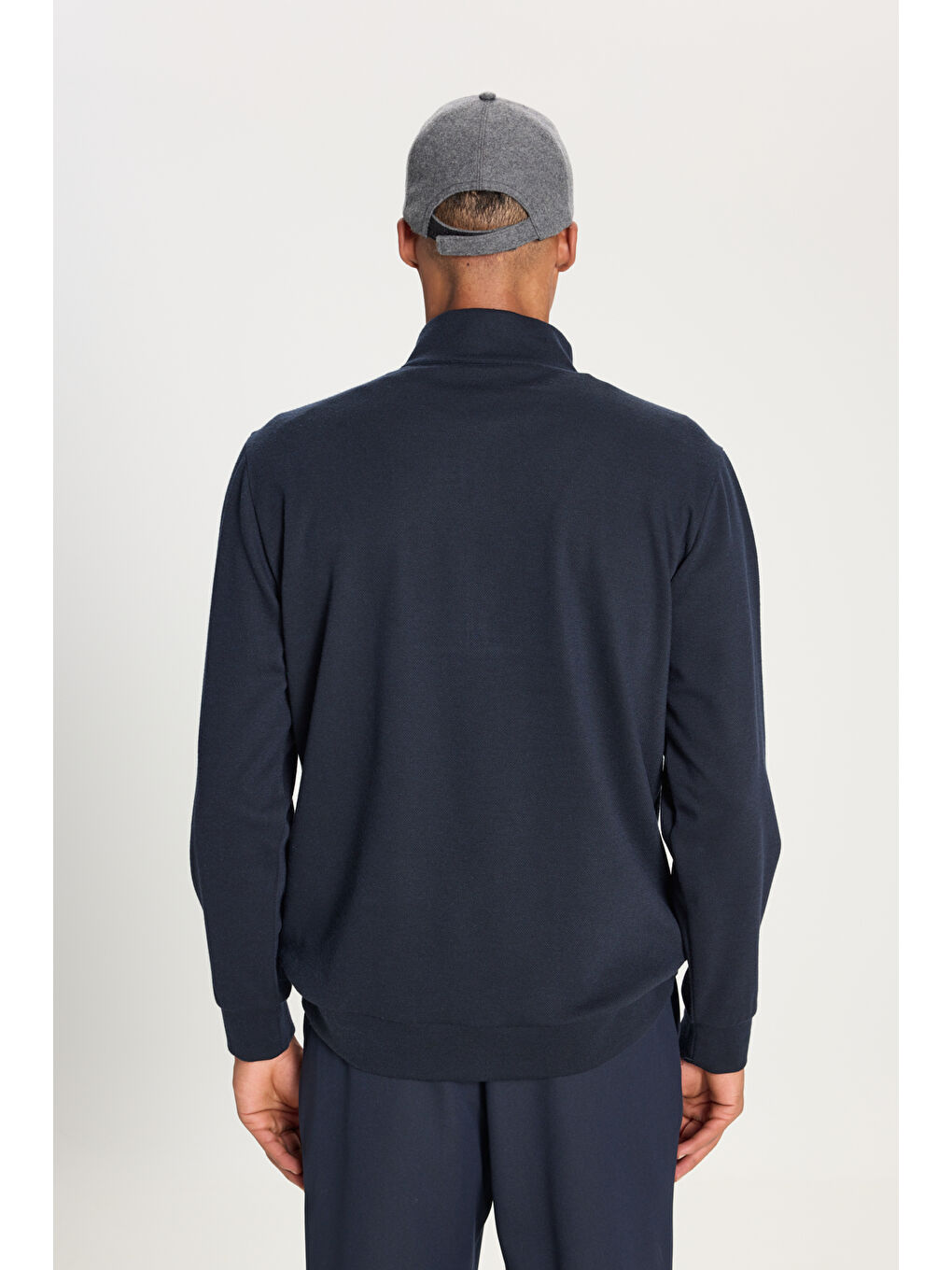 Erkek Lacivert Sıcak Tutan Regular Fit Rahat Kesim Bato Dik Yaka Esnek Sweatshirt-4