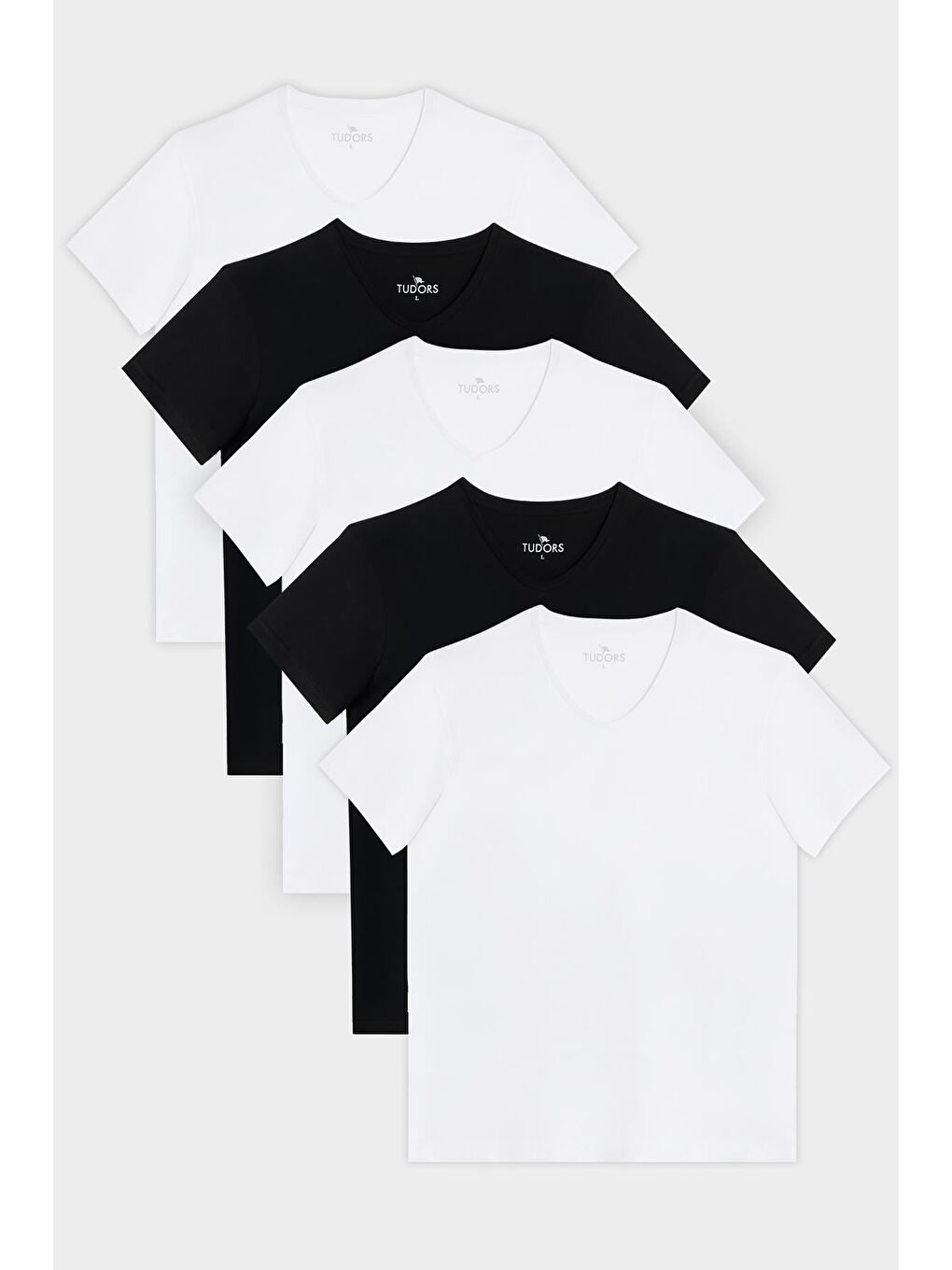 Karışık Unisex 5'Li Paket Siyah-Beyaz Slim Fit Dar Kesim %100 Pamuk V Yaka Tişört