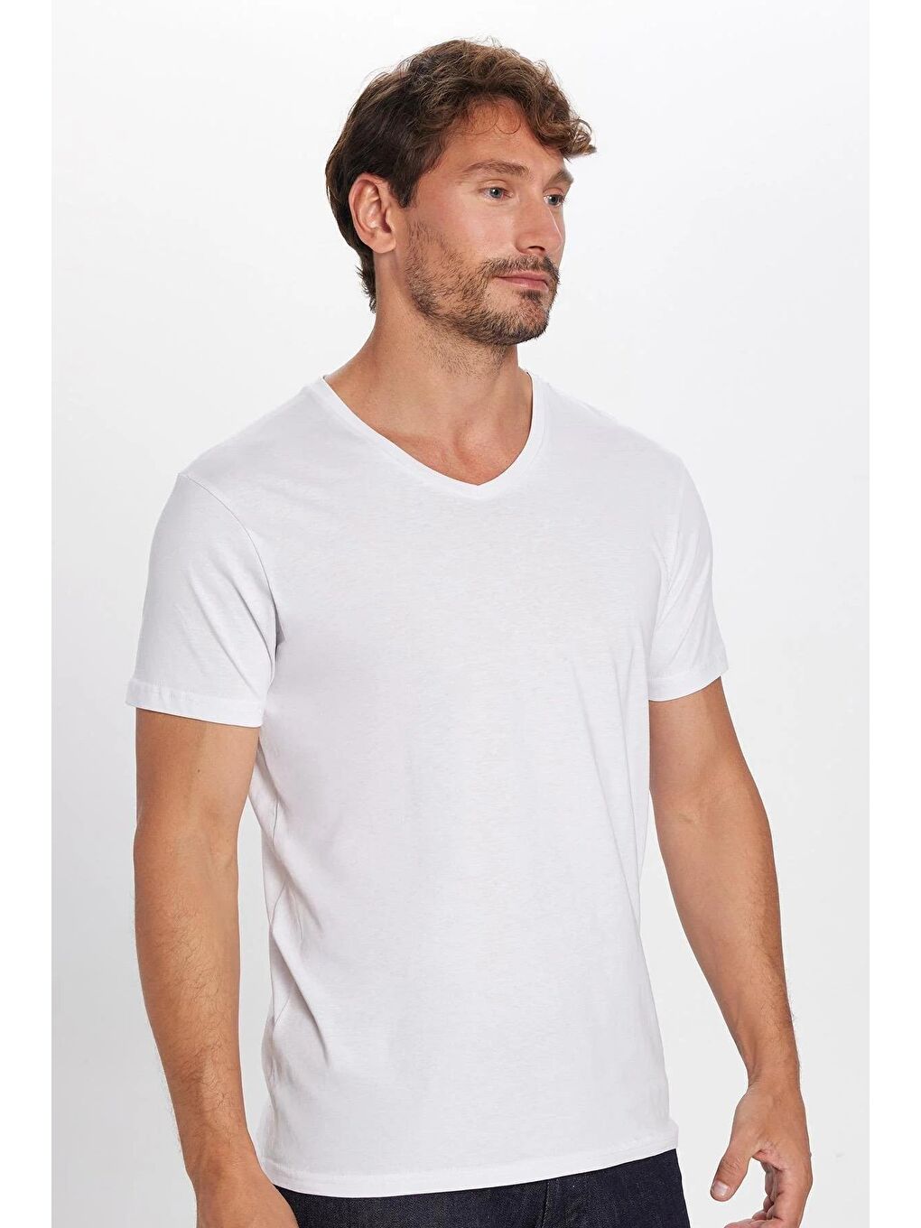 Karışık Unisex 5'Li Paket Siyah-Beyaz Slim Fit Dar Kesim %100 Pamuk V Yaka Tişört-1