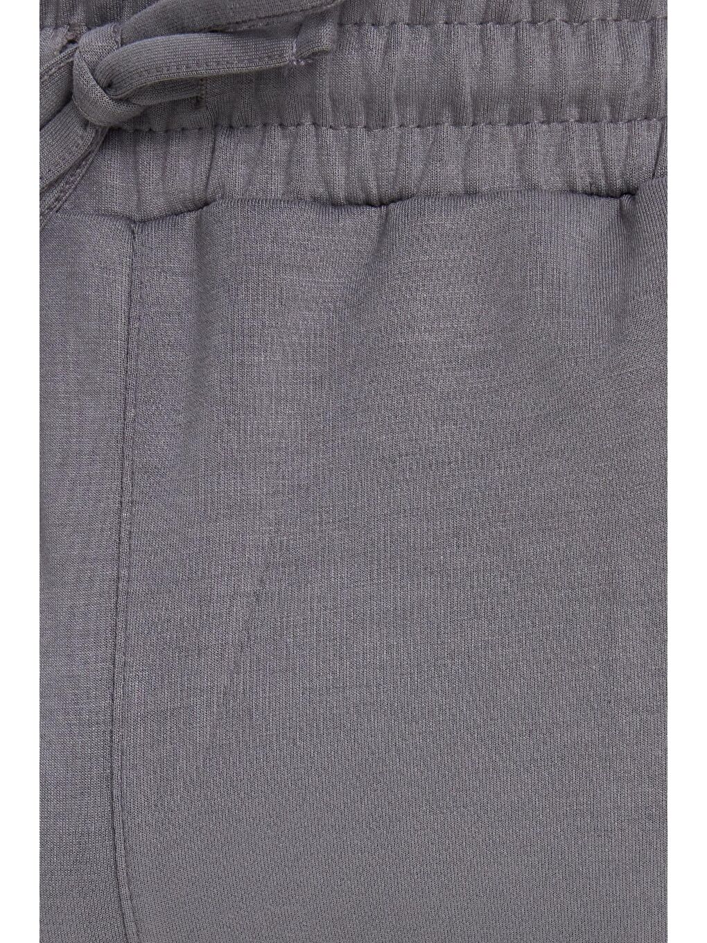 Gri Erkek Slim Fit Dar Kesim Beli Bağcıklı 3 Cepli Geniş Paça Açık Füme Eşofman Altı-5