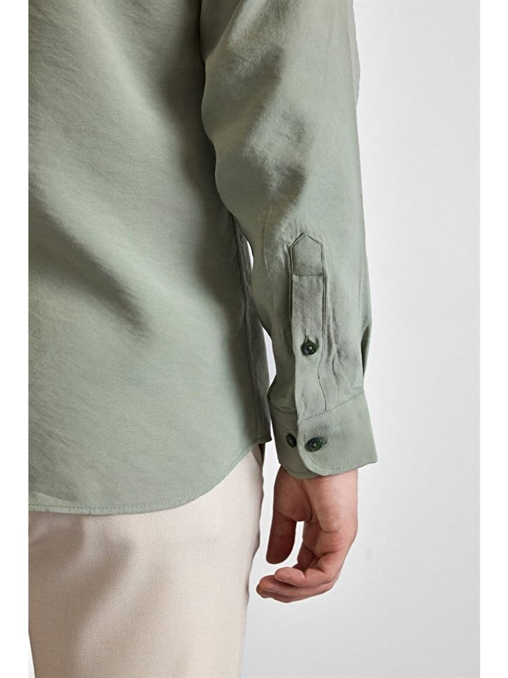 Koyu Yeşil Slim Klasik Yaka Düz Casual Gömlek-3