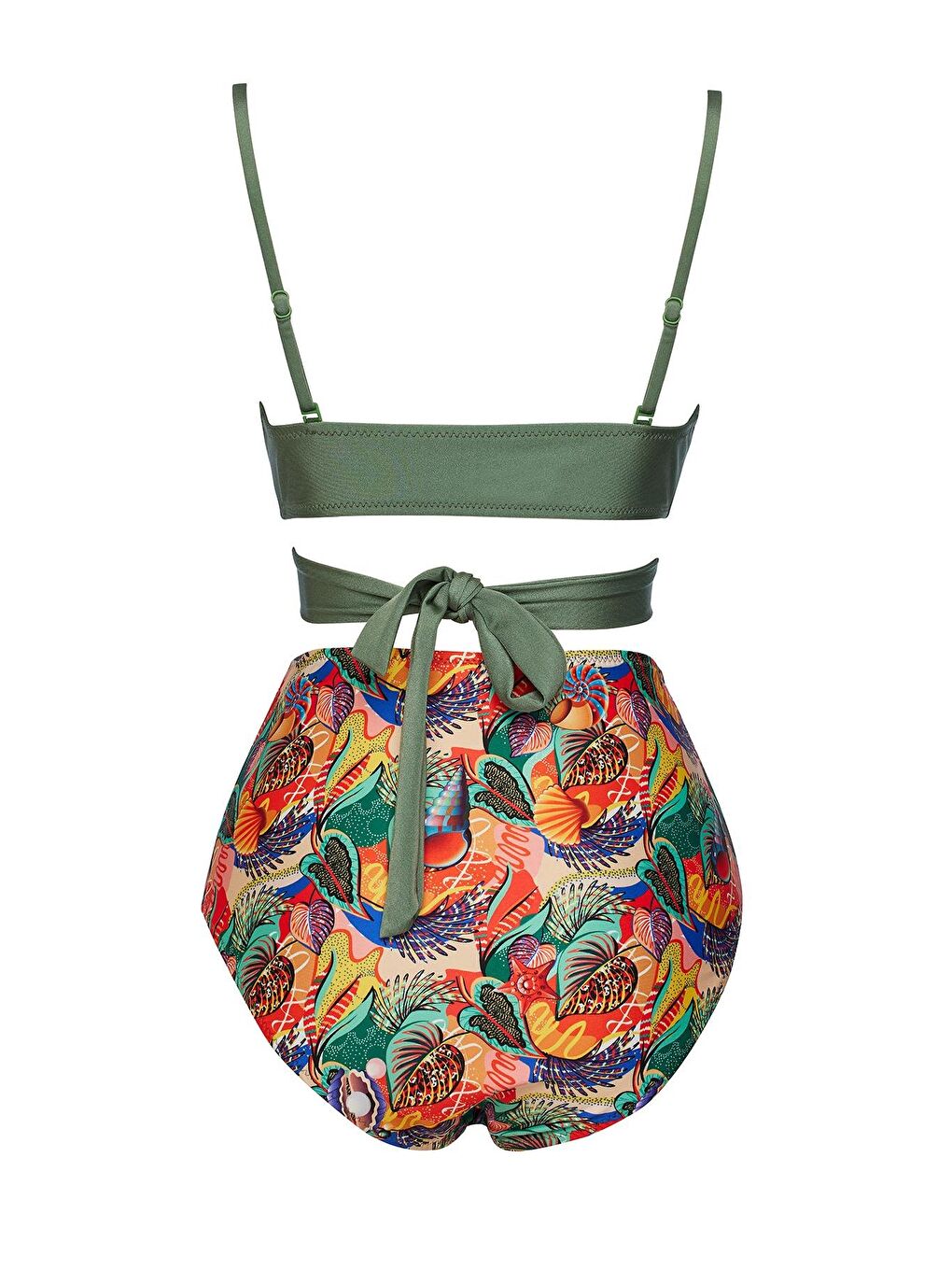 Haki Yüksek Bel Çapraz Bağcıklı Bikini Takım-1