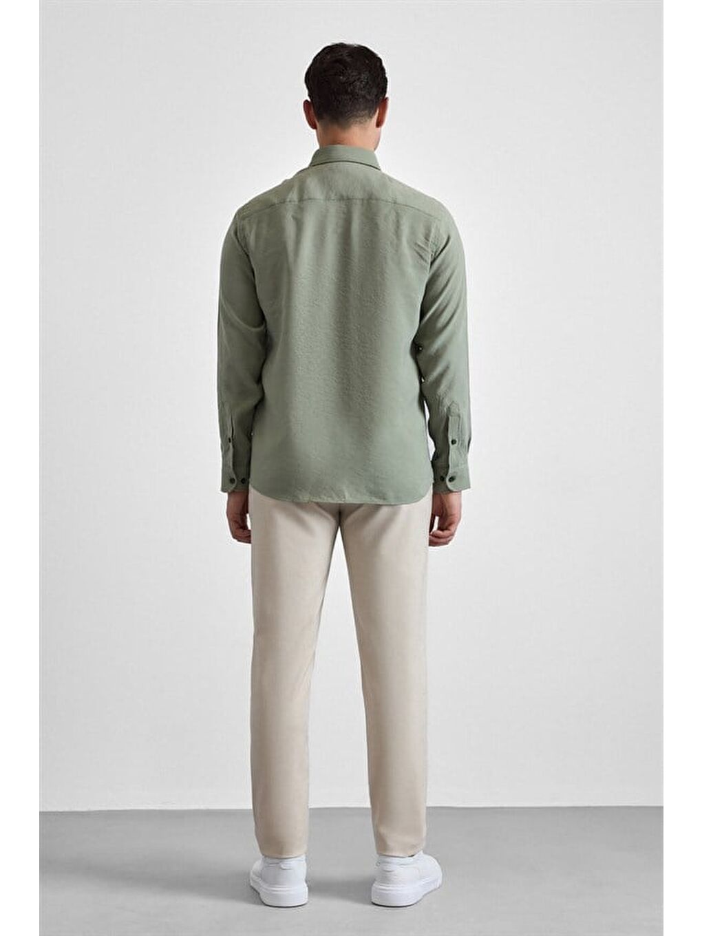 Koyu Yeşil Slim Klasik Yaka Düz Casual Gömlek-4