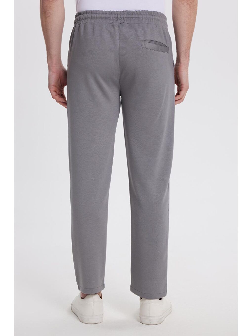 Gri Erkek Slim Fit Dar Kesim Beli Bağcıklı 3 Cepli Geniş Paça Açık Füme Eşofman Altı-6