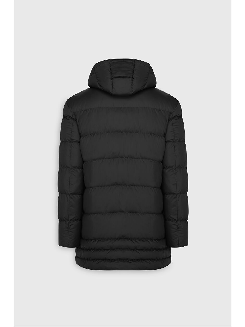 Erkek Siyah Standart Fit Normal Kesim Çıkma Kapüşonlu Dik Yaka Yan Cepli Kaban-10