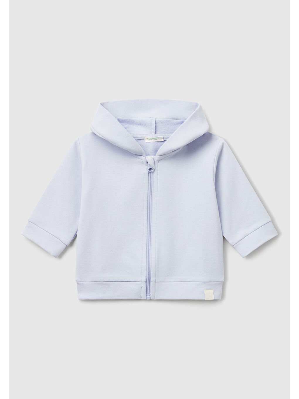 Bebek Açık Mavi Logo Etiketli Fermuarlı Kulaklı Kapüşonlu Sweatshirt