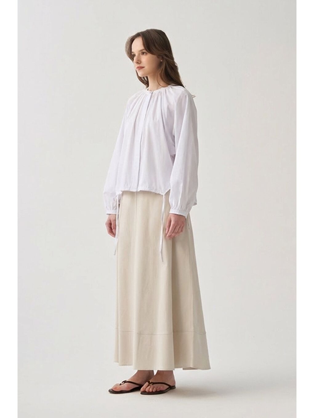 Beyaz-Reglan Kollu Bağlamalı Gömlek-1