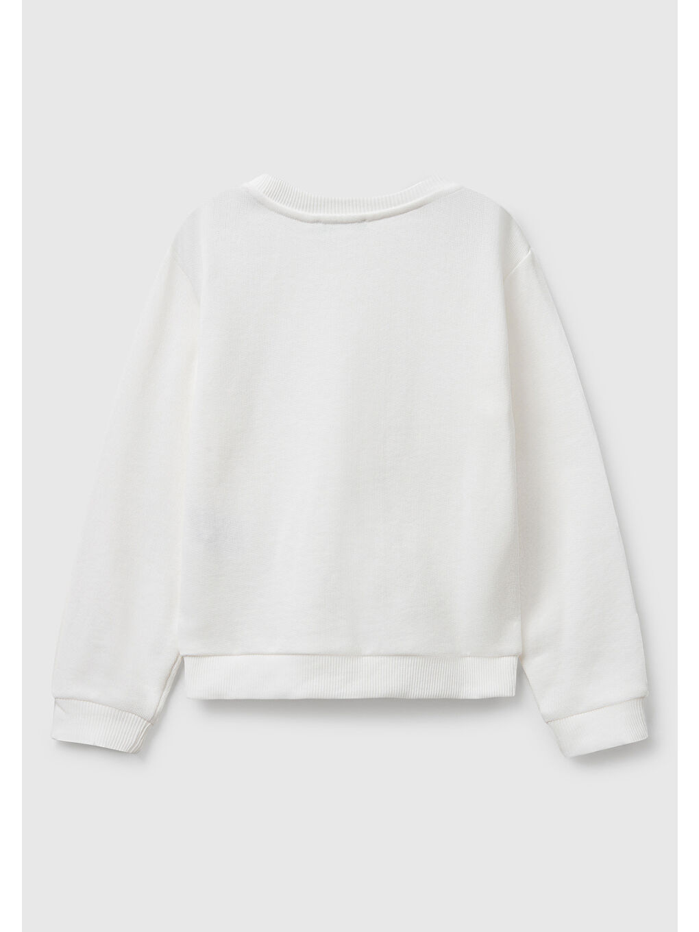 Kız Çocuk Ekru Önü Simli Logo Baskılı Nervürlü Regular Fit Sweatshirt-1