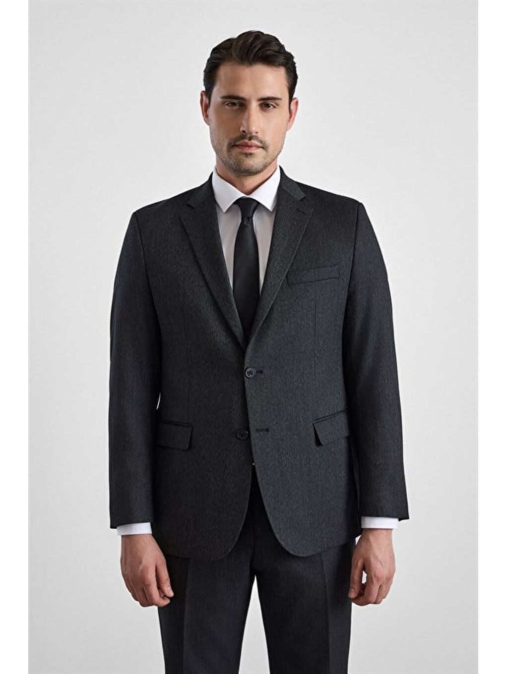 Siyah Regular Sivri Yaka Yan Cepli 4 Drop Takım Elbise-1