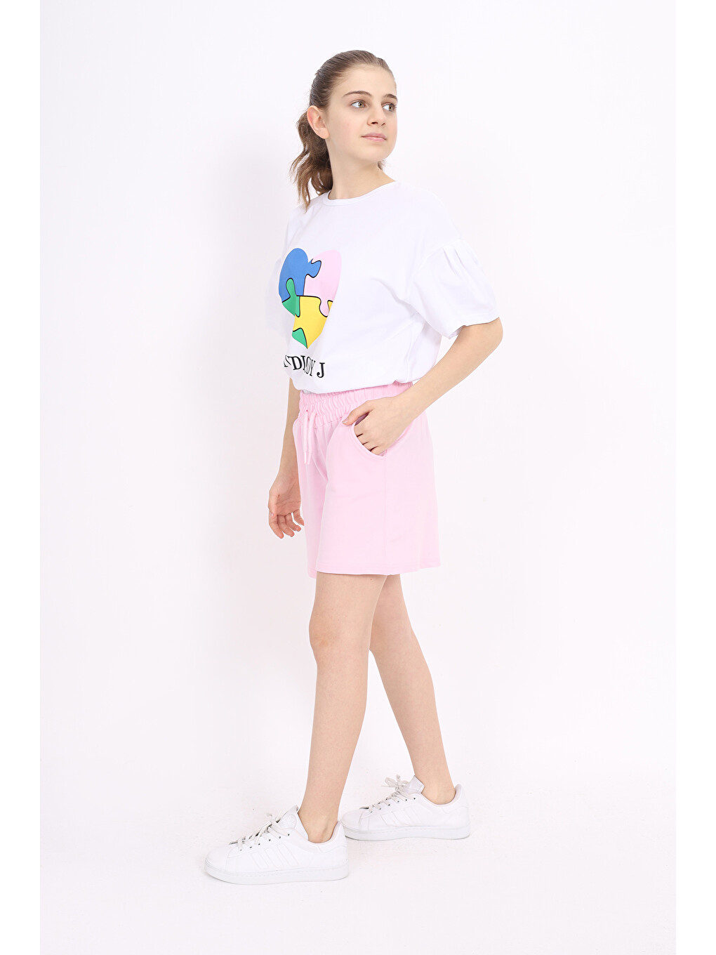 Pembe Kız Çocuk Baskılı Şortlu Takım-3