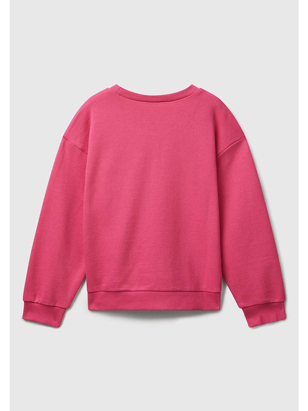 Kız Çocuk Pembe Parıltılı Logo Baskılı Ribanalı Bisiklet Yaka Sweatshirt-1