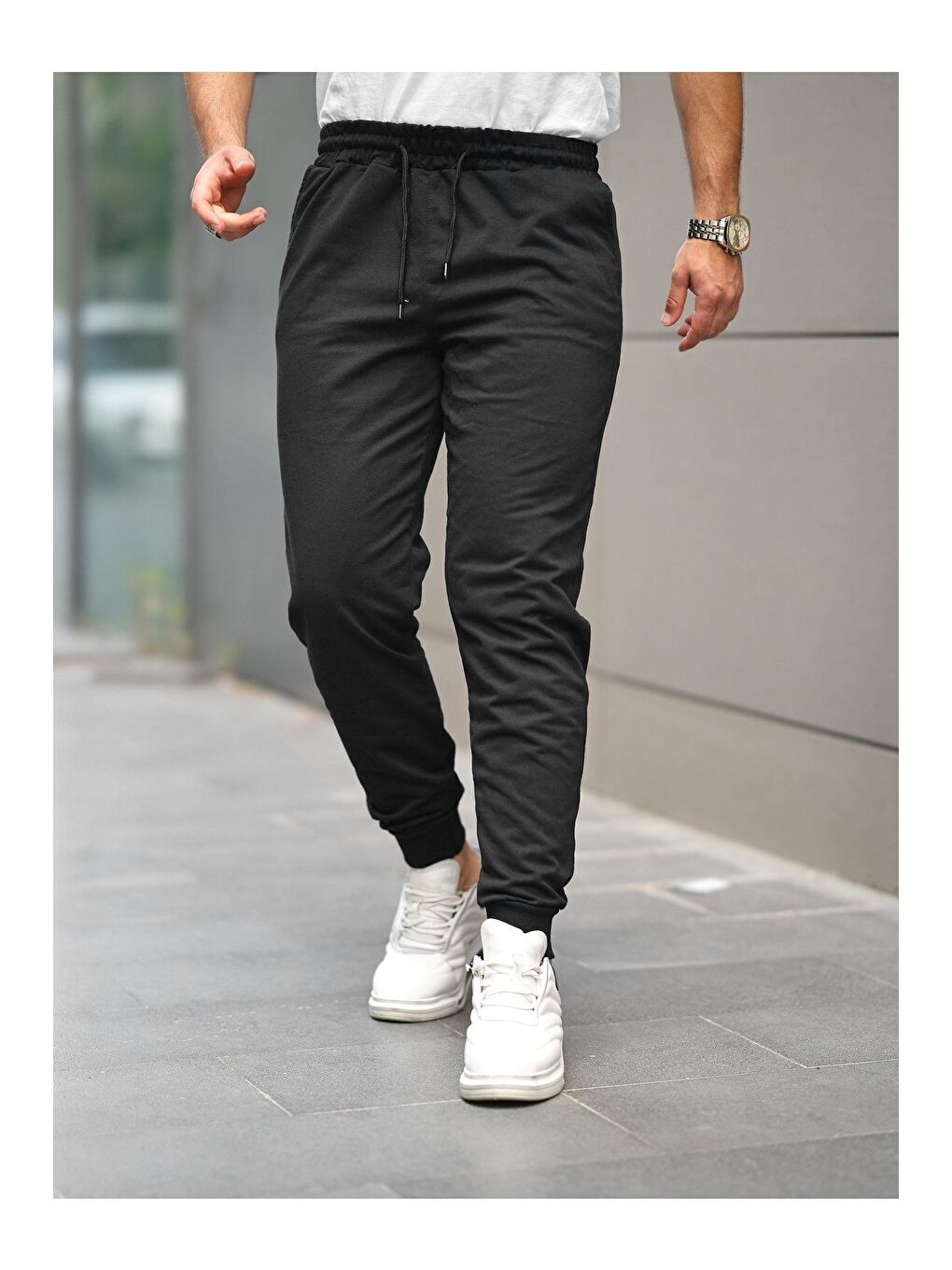 Siyah Unisex Antrasit Paça Lastikli Eşofman