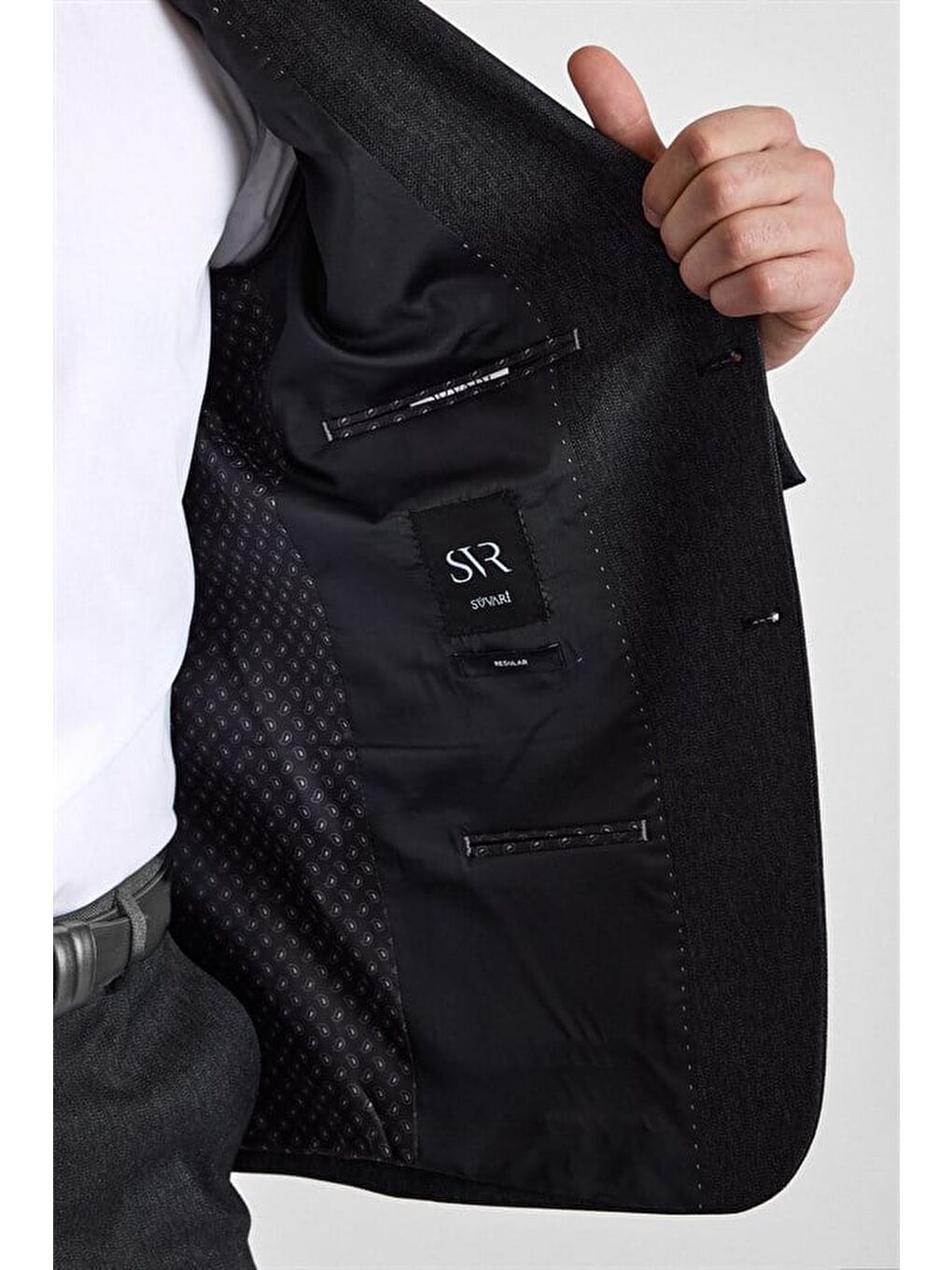 Siyah Regular Sivri Yaka Yan Cepli 4 Drop Takım Elbise-4