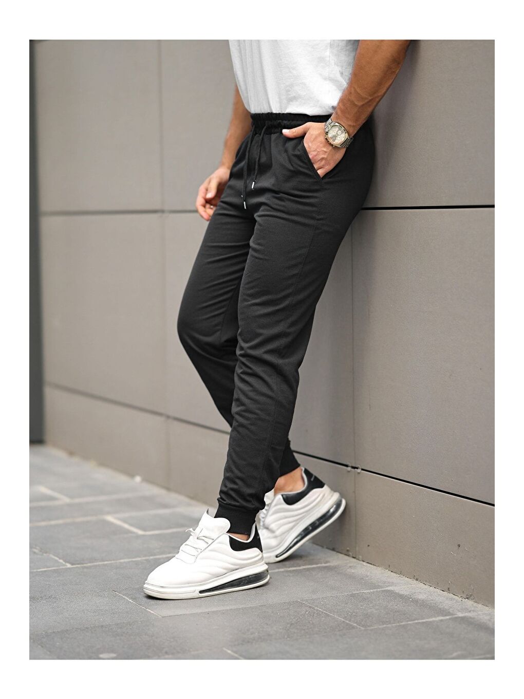 Siyah Unisex Antrasit Paça Lastikli Eşofman-2