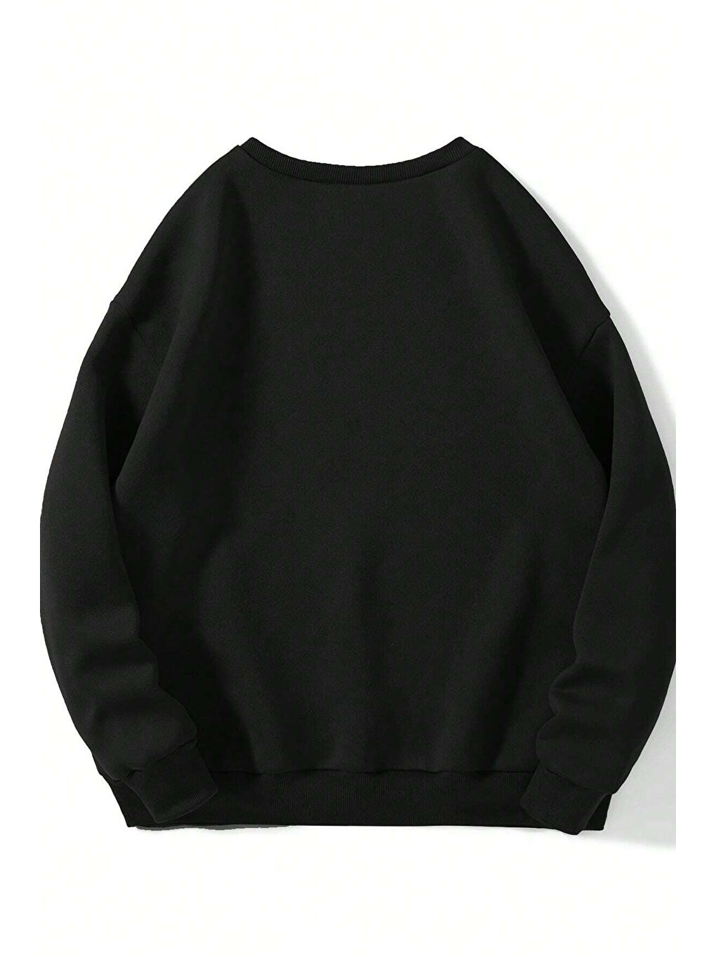 Siyah Unisex Fine Baskılı Bisiklet Yaka Sweatshirt-1