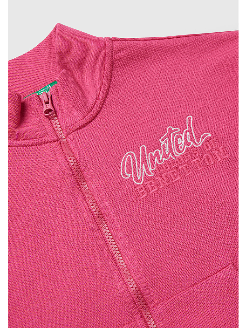 Kız Çocuk Pembe Önü Logo Nakışlı Cepli Fermuarlı Dik Yaka Sweatshirt-3