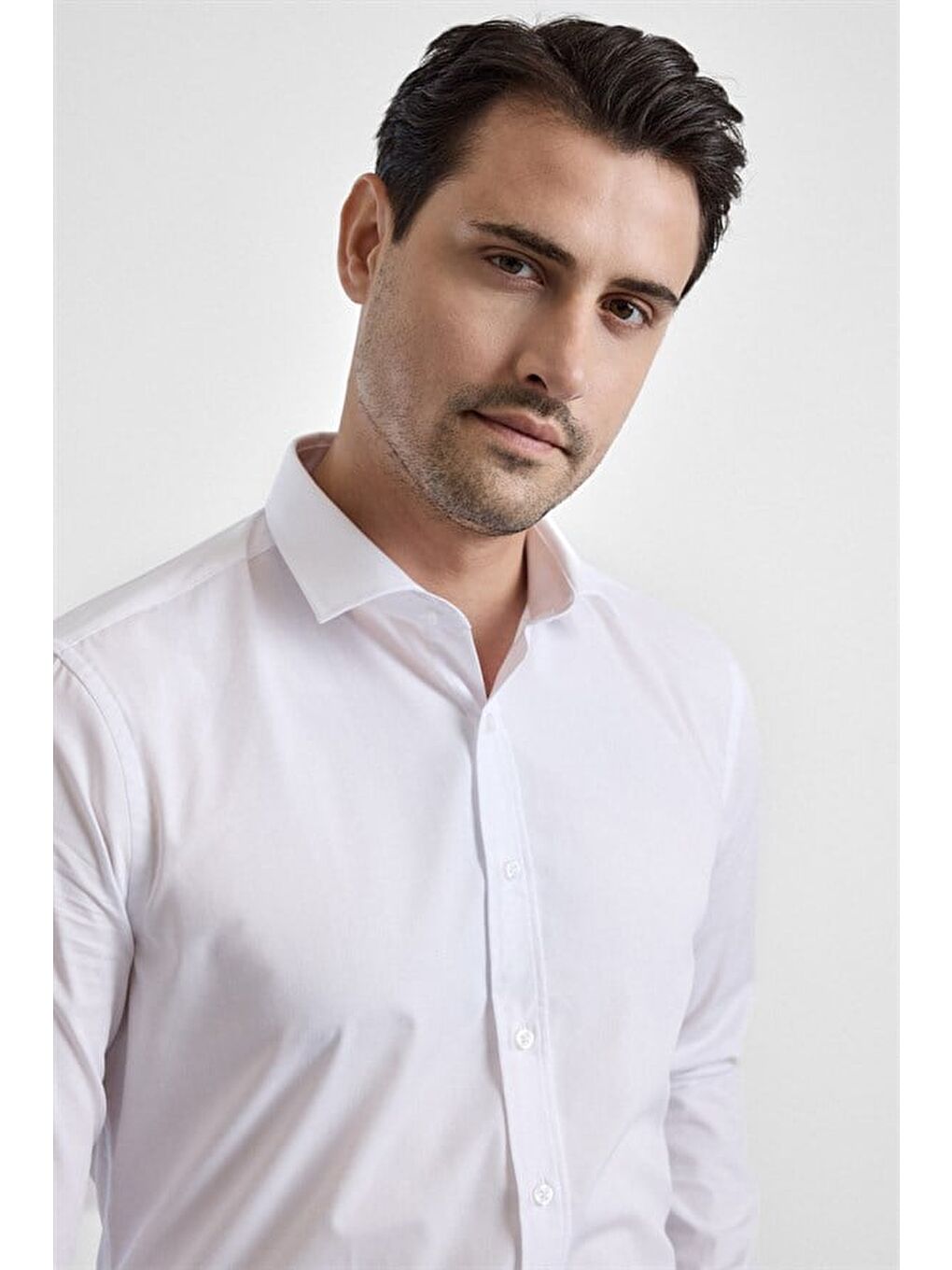 Beyaz Slim Klasik Yaka Düz Klasik Gömlek-1