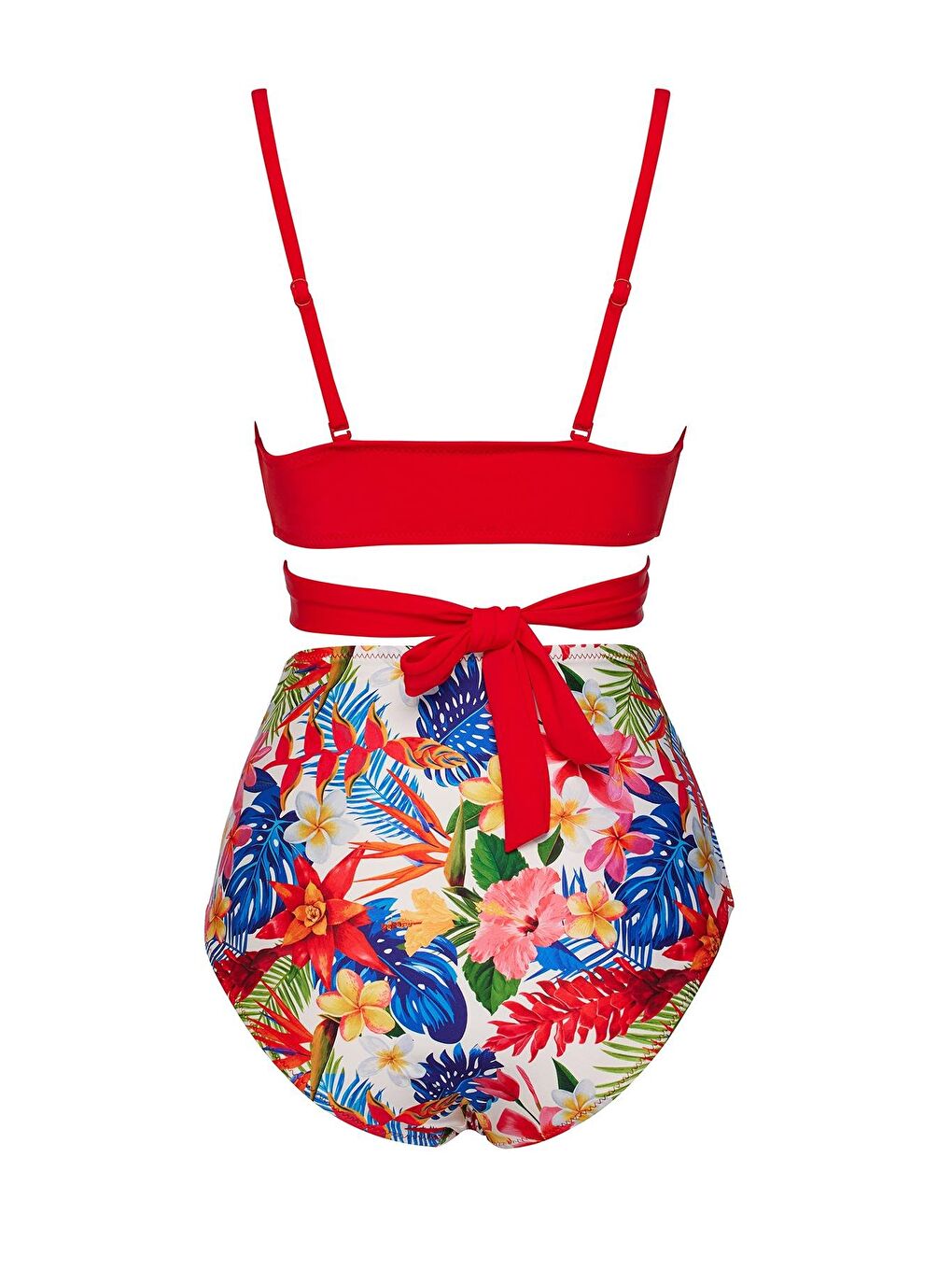 Kırmızı Yüksek Bel Çapraz Bağcıklı Bikini Takım-1