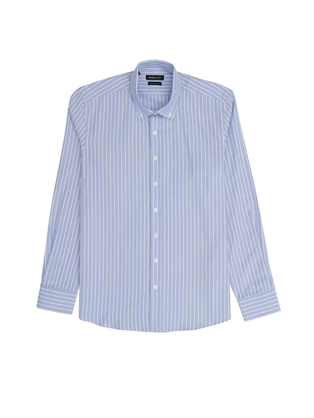 Erkek Mavi-Beyaz Tailored Slim Fit Dar Kesim Düğmeli Yaka Çizgili Oxford-8