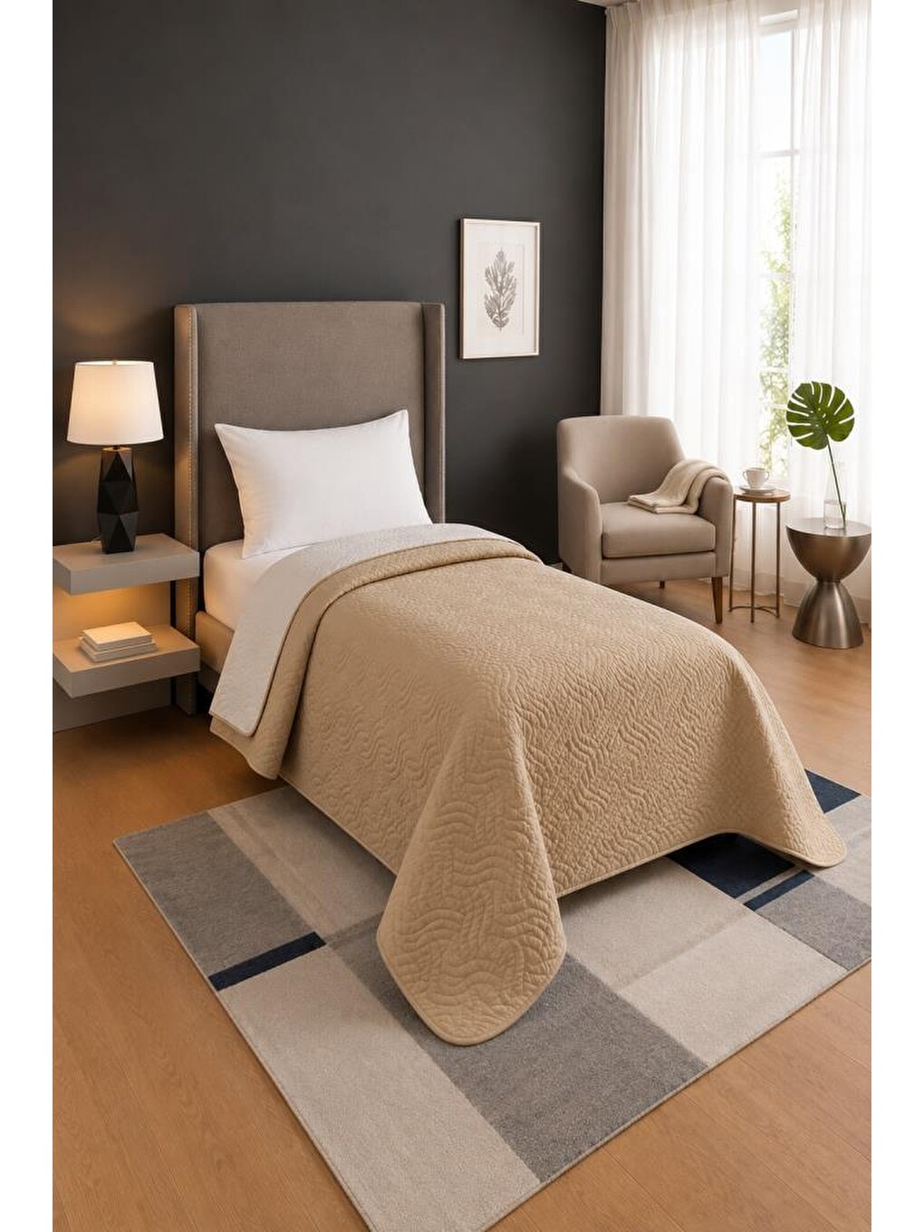 Nova Ultrasonik Kapitoneli Çift Taraflı Tek Kişilik 160x210 Cm Kırlentsiz Tek Pike Bej