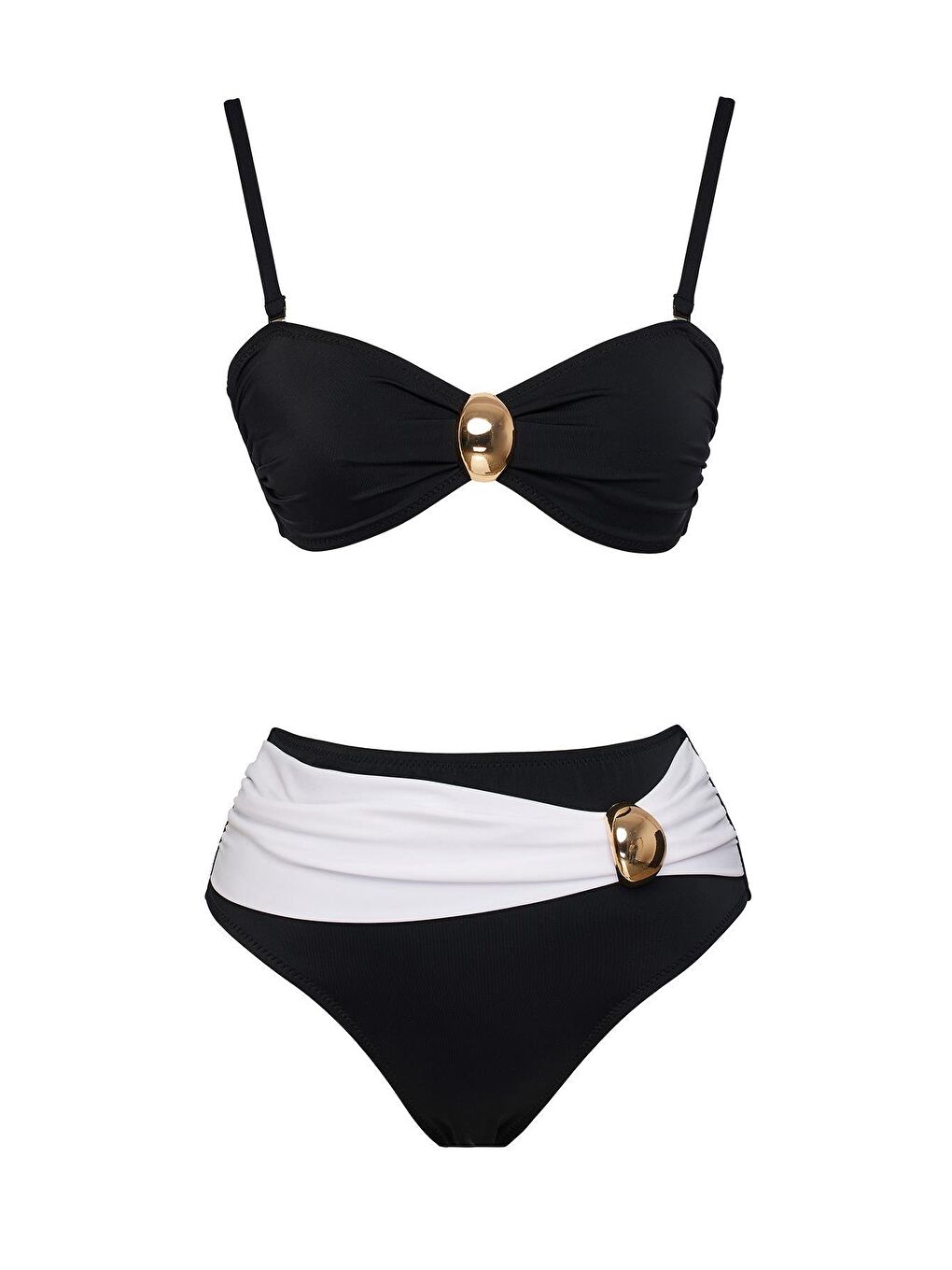 Siyah Straplez Özel Tasarım Aksesuarlı Bikini Takım
