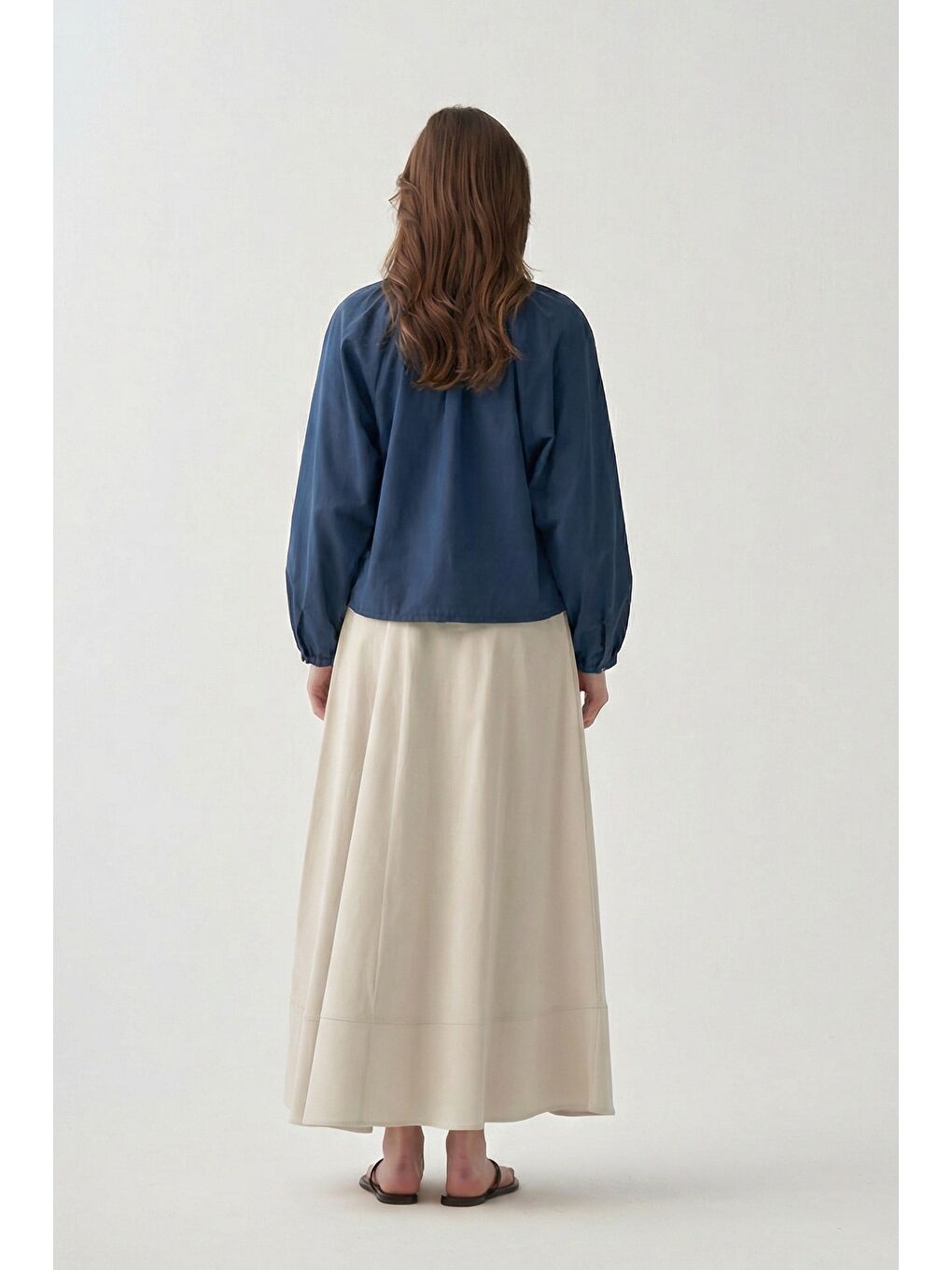 İndigo-Reglan Kollu Bağlamalı Gömlek-2