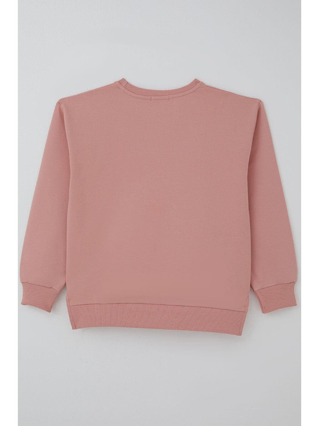 Pembe Kız Çocuk Sweatshirt Simli Kurdeleli Kalp Baskılı Gülkurusu (9-14 Yaş)-1