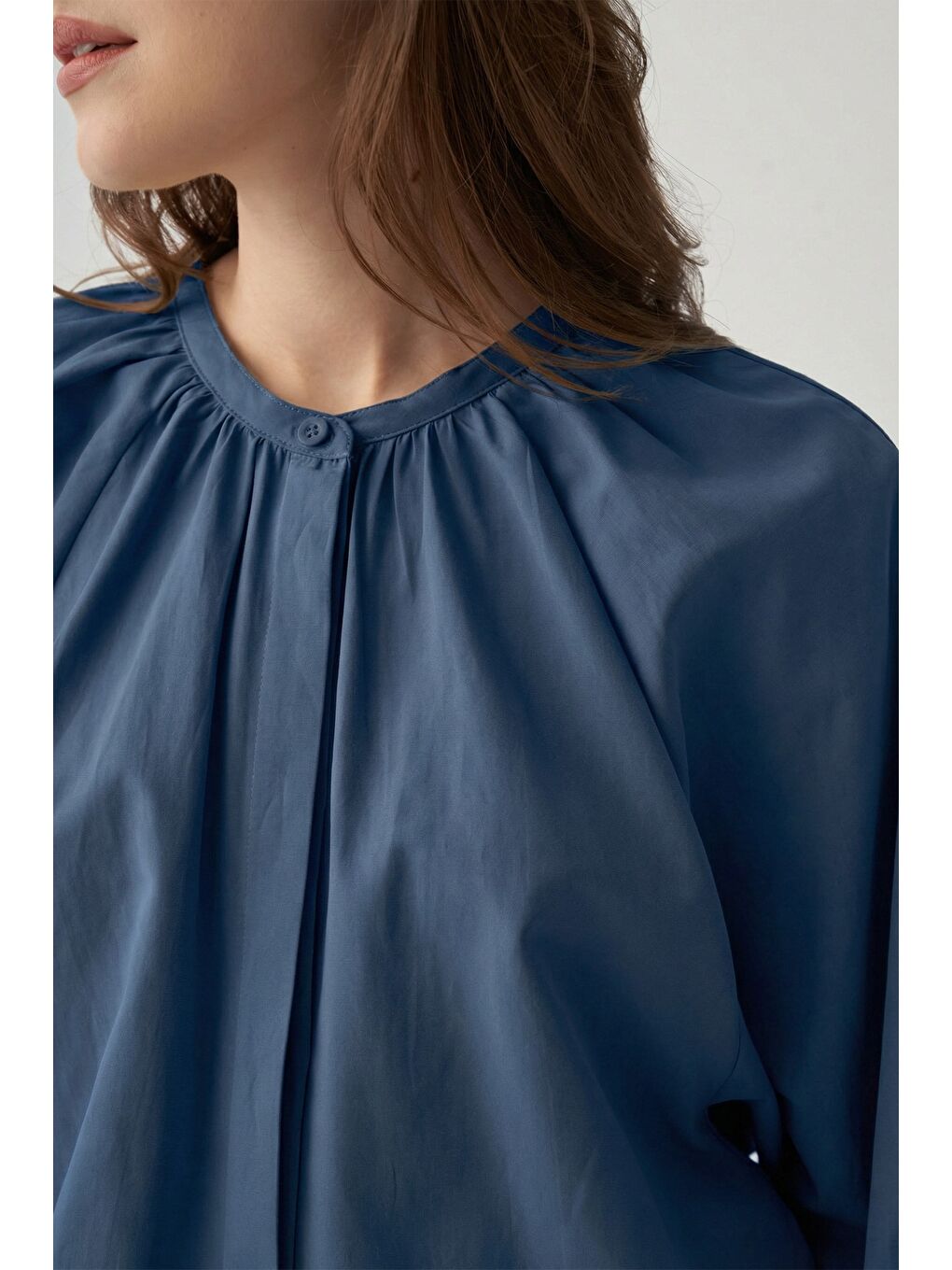 İndigo-Reglan Kollu Bağlamalı Gömlek-3