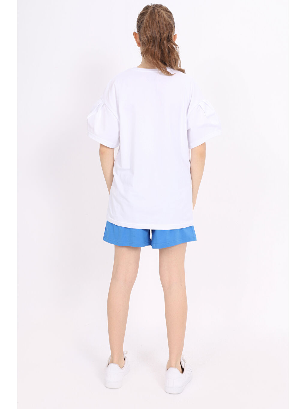 Mavi Kız Çocuk Baskılı Şortlu Takım-2