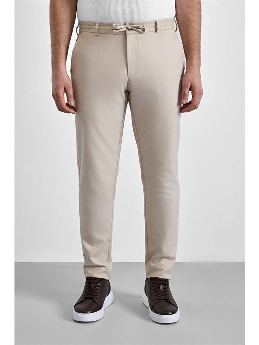 Bej Slim Düz Jogger Pantolon-1