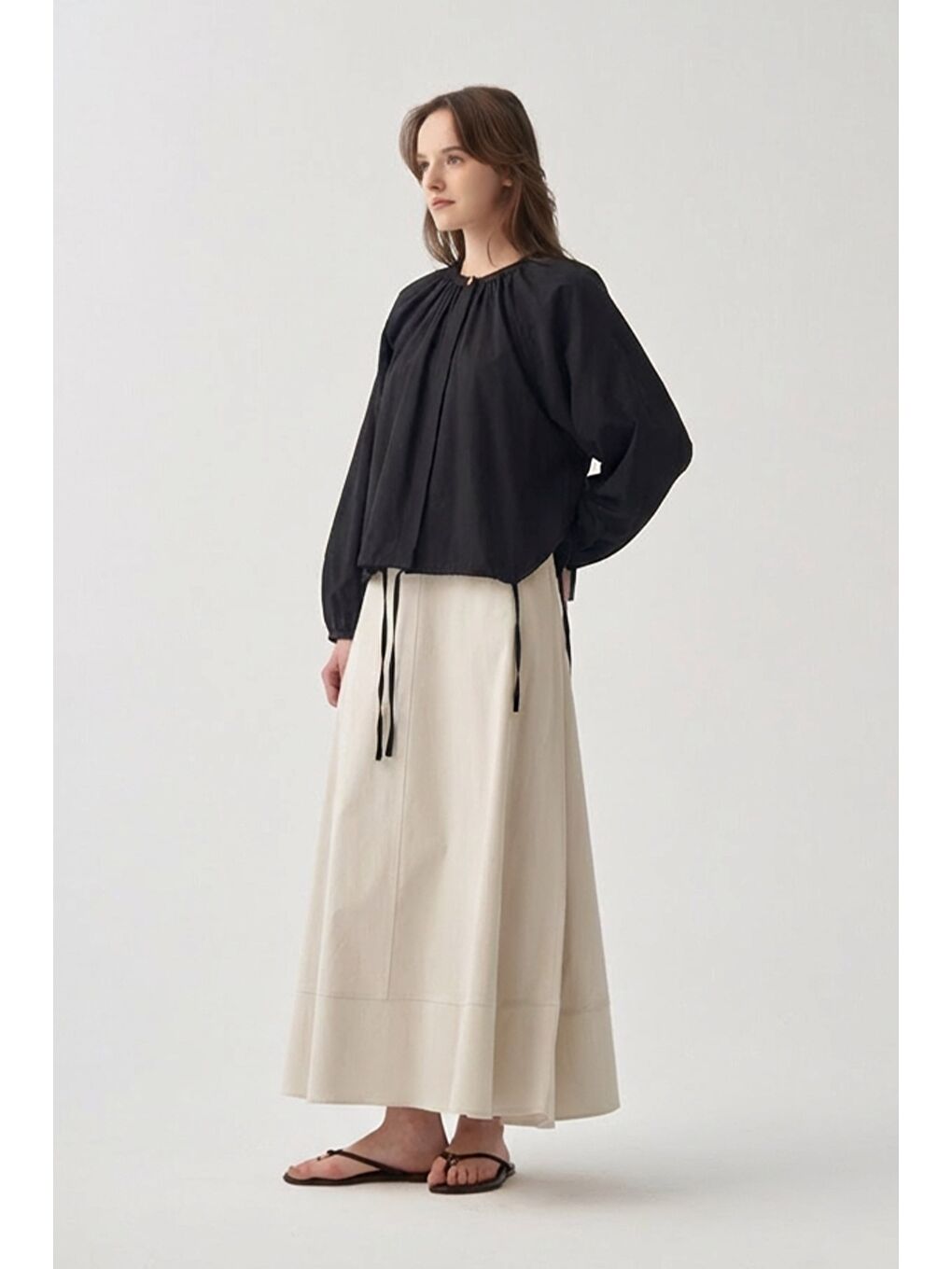 Siyah-Reglan Kollu Bağlamalı Gömlek-1