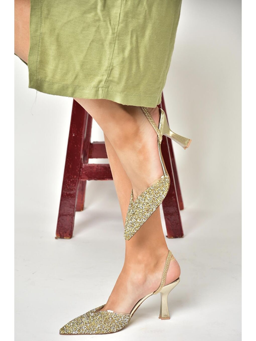 Sarı U6145671 Altın Kadın Topuklu Ayakkabı-4