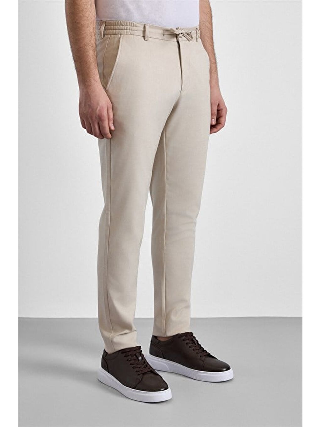 Bej Slim Düz Jogger Pantolon-2