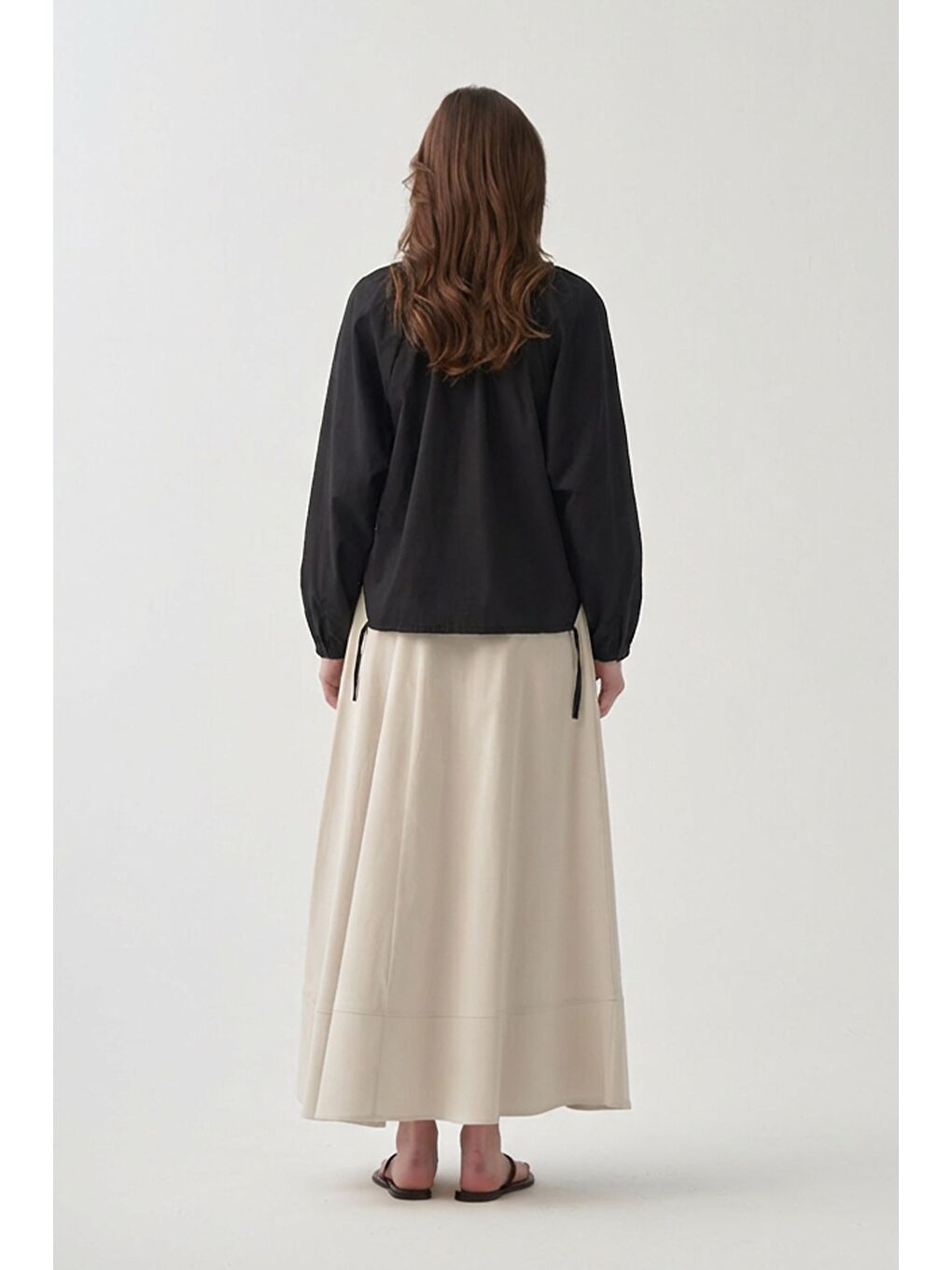 Siyah-Reglan Kollu Bağlamalı Gömlek-2