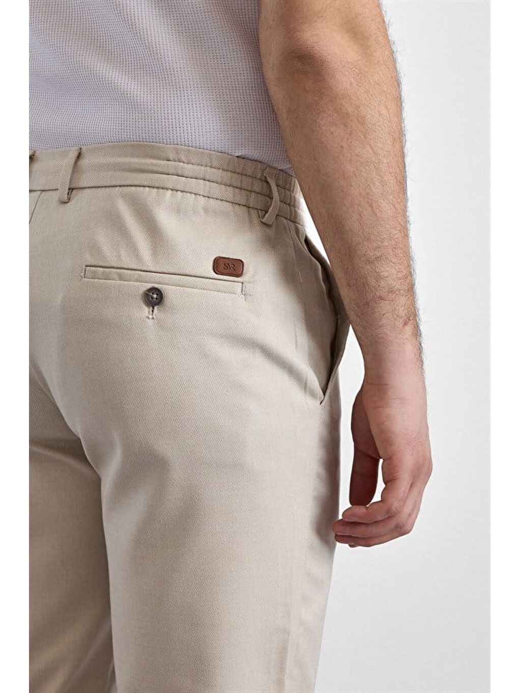 Bej Slim Düz Jogger Pantolon-3