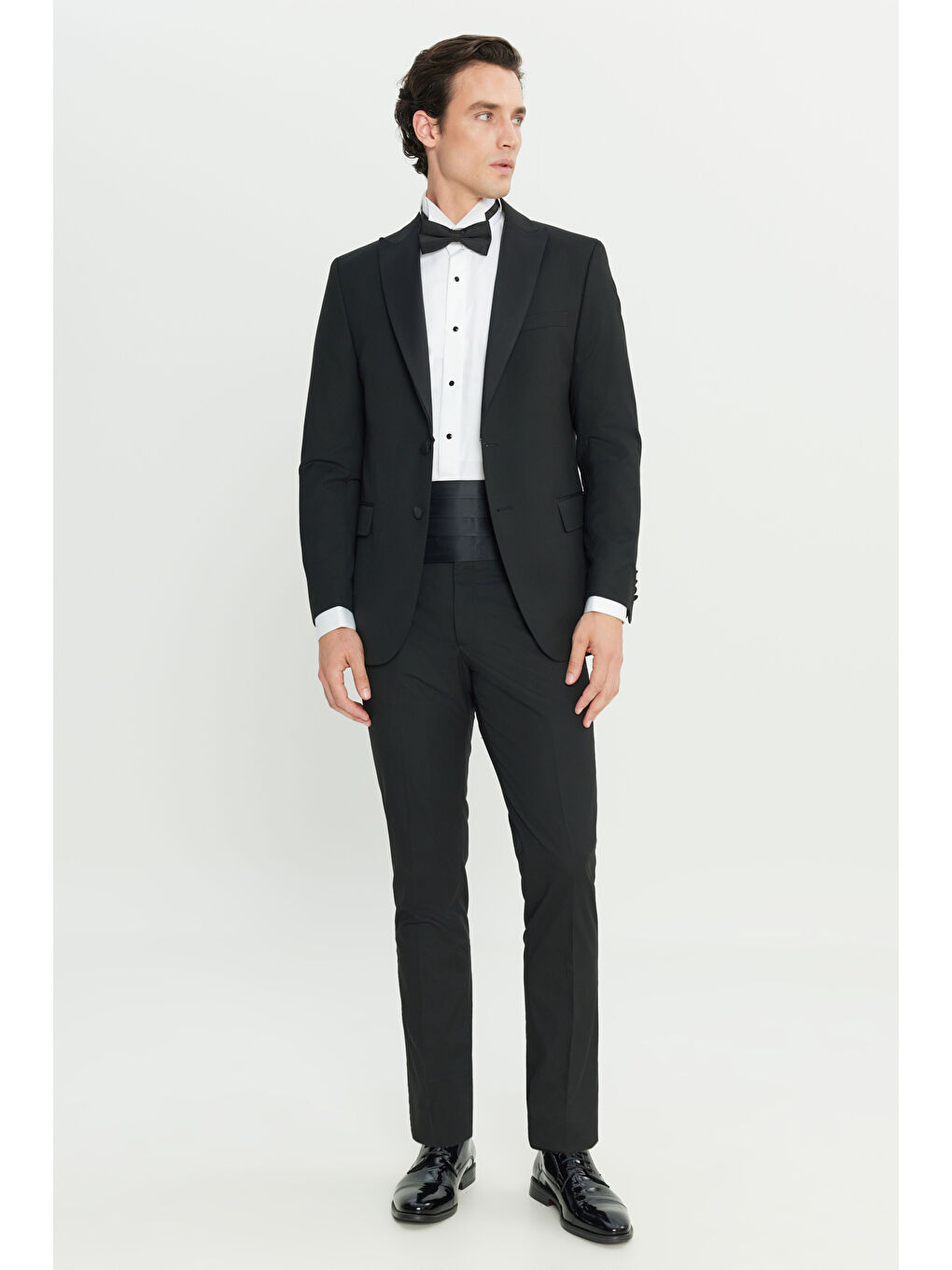 Erkek Siyah Slim Fit Dar Kesim Çıkma Kırlangıç Yaka Kapak Cepli Damatlık Smokin Takım-2