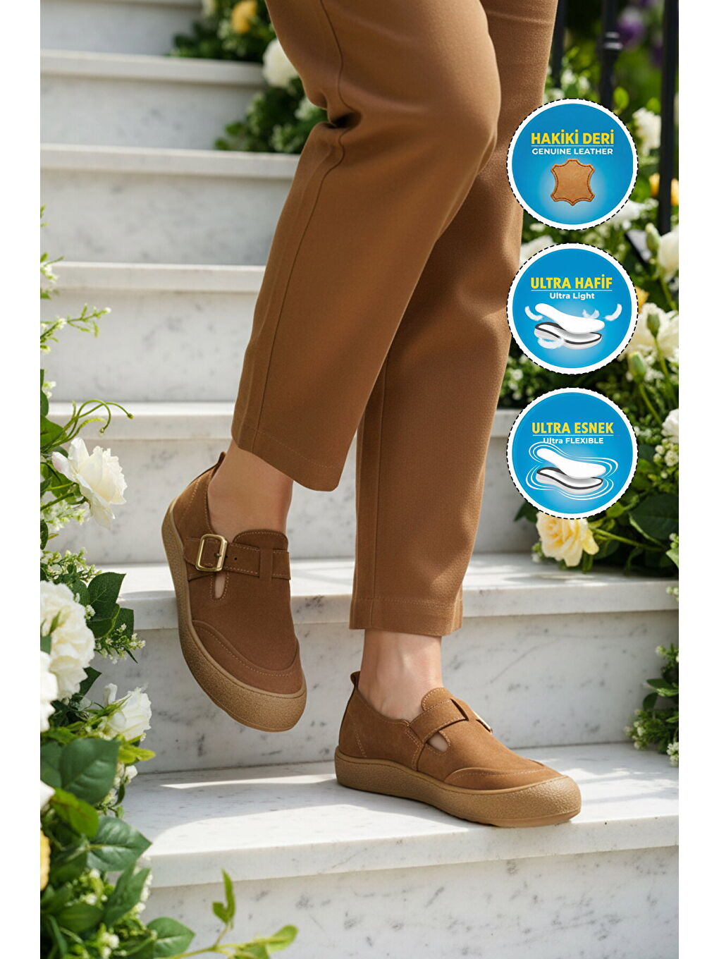 Kahverengi Premium Taba Hakiki Deri Hafif Esnek Kadın Casual Ayakkabı 234 Z-2