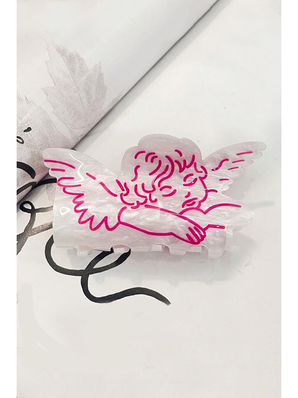 Beyaz Baby Angel Pembe Melek Asetat Mandal Toka