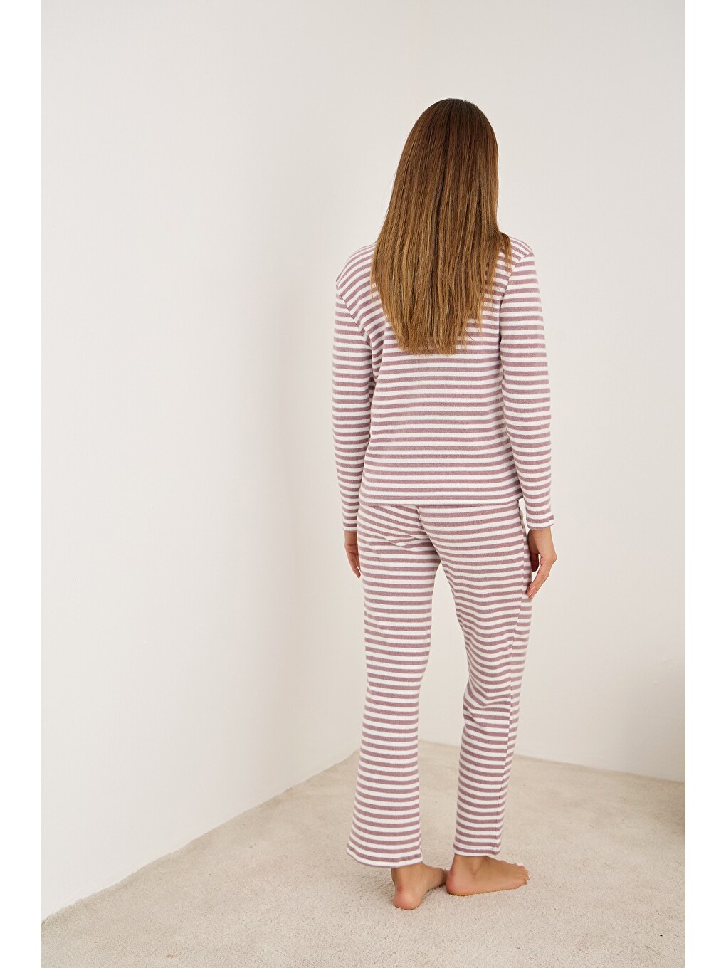 Karışık Fırçalı Soft Fitilli Kaşkorse Hırka Pijama Takım-1