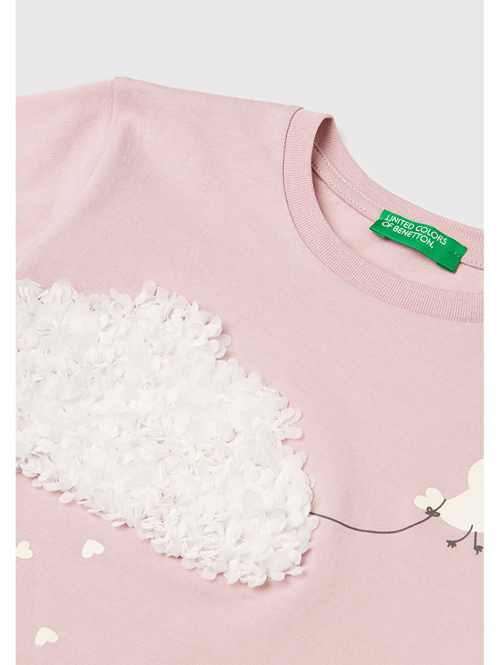 Pembe Kız Çocuk Gül Kurusu Su Bazlı Baskılı İşlemeli Bisiklet Yaka T-Shirt-2