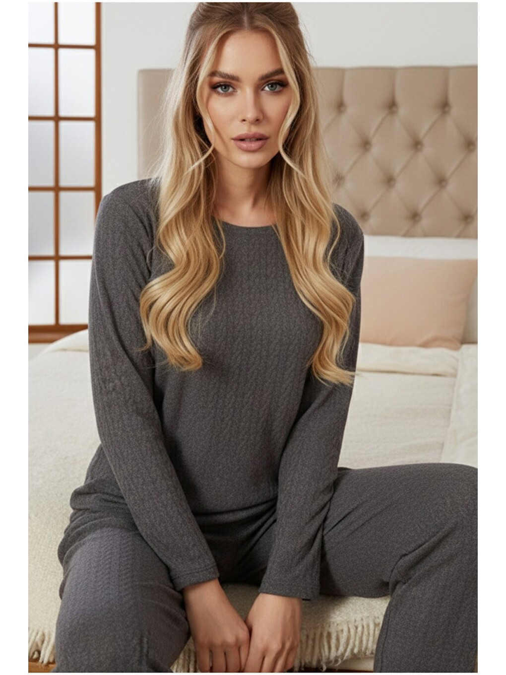 Antrasit Şardonlu Kışlık Örme Pijama Takım25226002