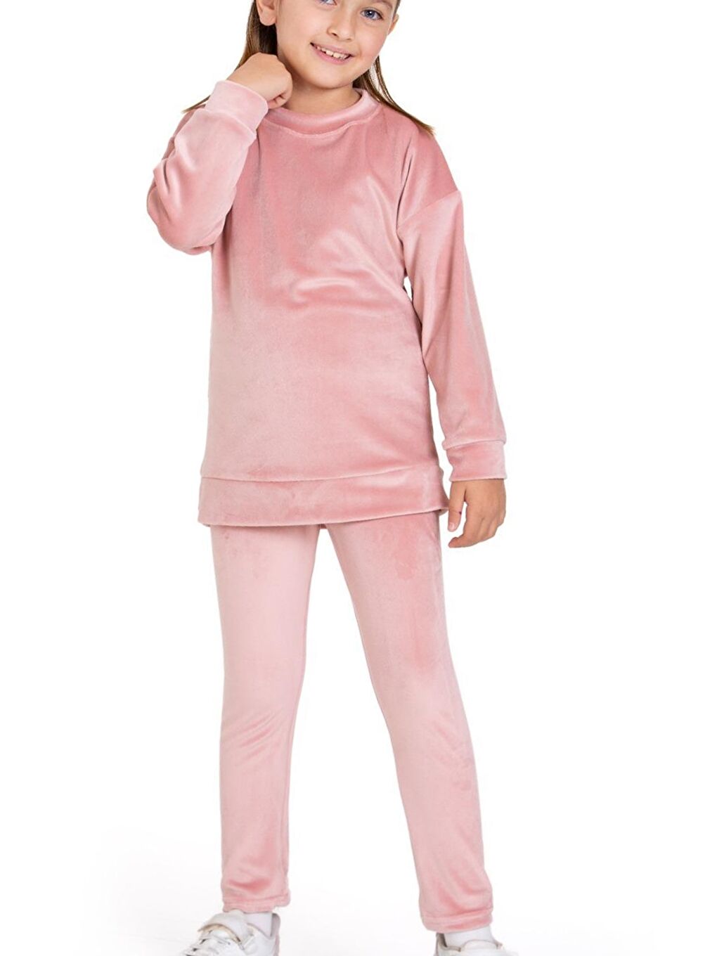 Pembe Kız Çocuk Fransız İpek Kadife Alt Üst Takım 12132-2