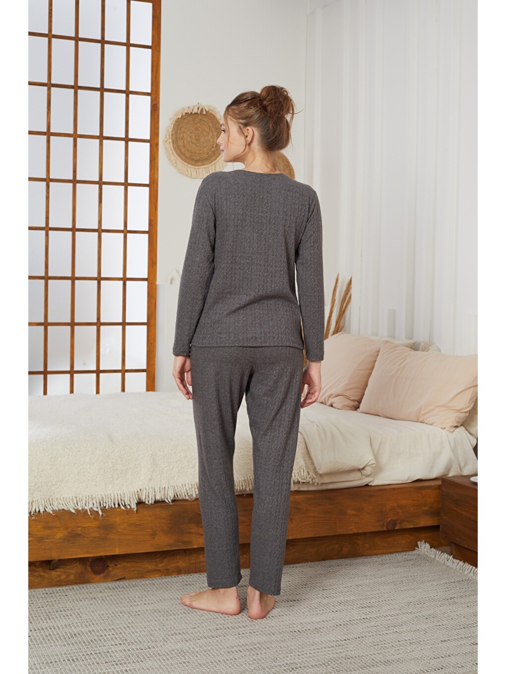 Antrasit Şardonlu Kışlık Örme Pijama Takım25226002-2