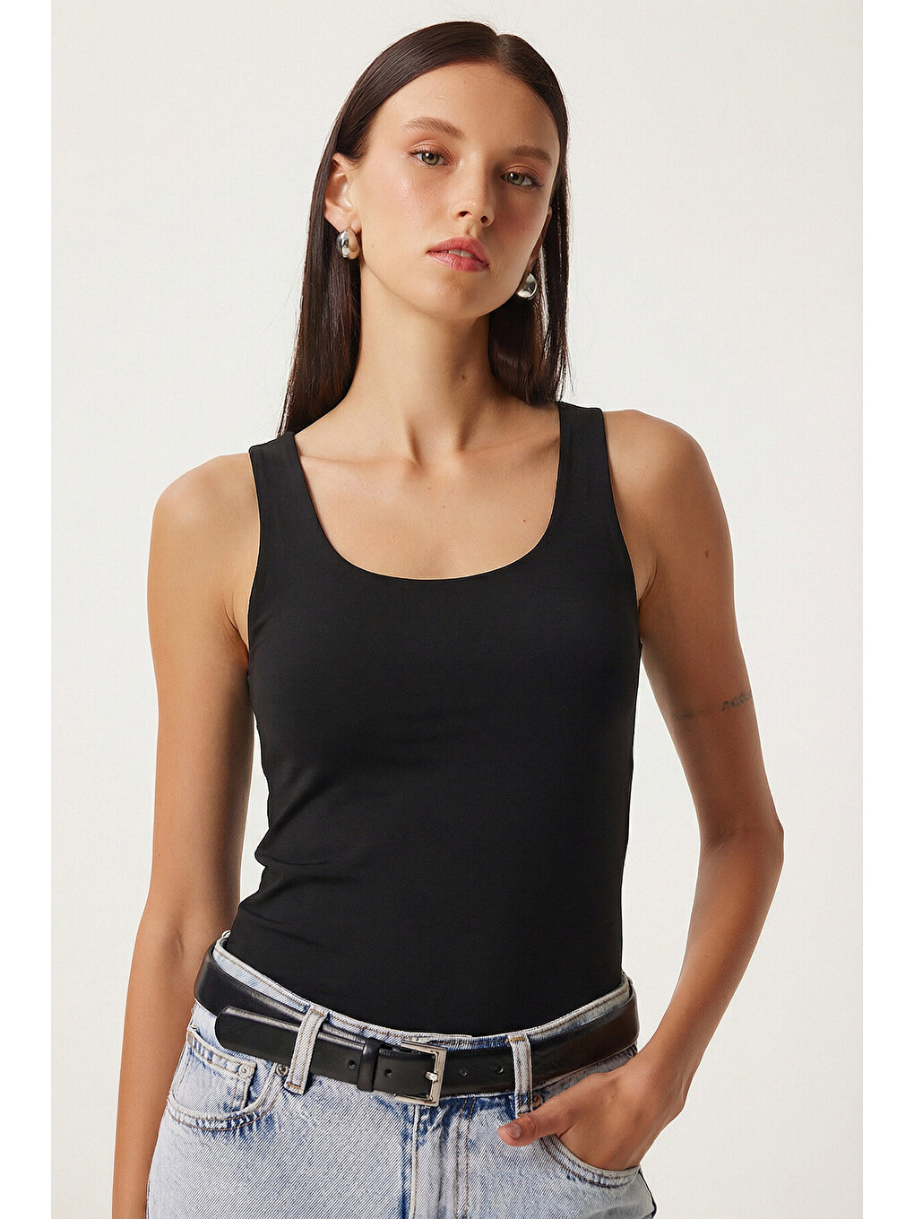 Siyah 2’li Paket Basic Örme Bluz SİYAH BEYAZ LRN0011-1